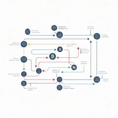 Roadmap illustrating blockchain solutions and future developments, clean image, no text, no words, no typography