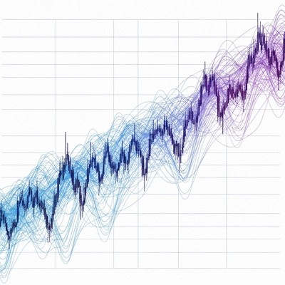 Abstract representation of Bitcoin value growth over time, digital art