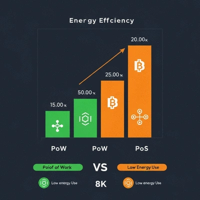 Infographic comparing Proof of Work and Proof of Stake energy efficiency