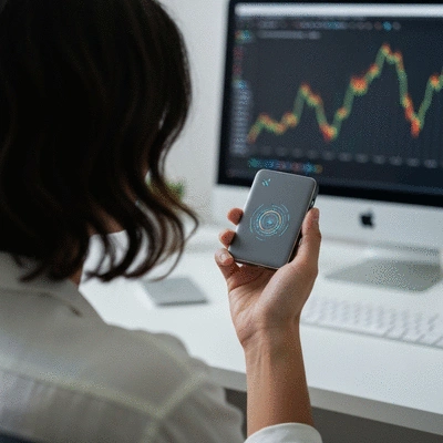 Person holding a hardware wallet for Bitcoin