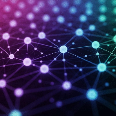 Futuristic digital network with interconnected nodes representing blockchain interoperability, no text, no words, no typography