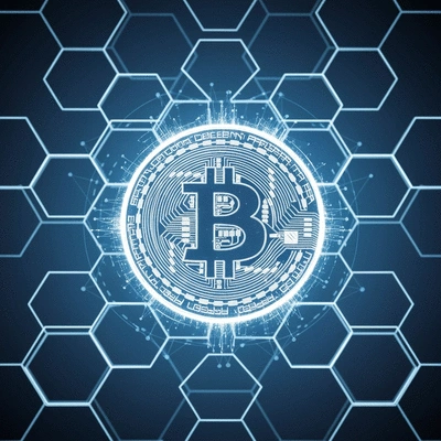 Illustration of Bitcoin and blockchain technology, representing financial freedom