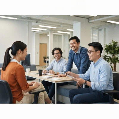 A diverse group of people discussing sustainable energy solutions for cryptocurrency mining in a modern office setting, no text, no words, no typography, 8K
