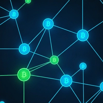 Abstract representation of a global Bitcoin network with interconnected nodes and glowing lines, symbolizing mining pools, no text, no words, no typography, clean image