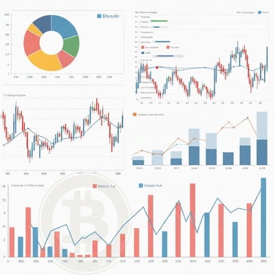 Modern financial graphs and charts with a subtle overlay of the Bitcoin logo, indicating economic impact and analysis, no text, no words, no typography, clean image