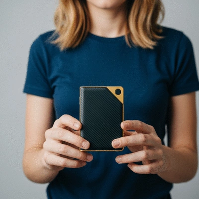 Person holding a secure Bitcoin hardware wallet, clean image